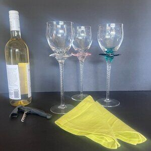 IVV Set Of 3 Vulcano Twist Stem Wine Glasses Hand Blown Italy Discontinued HTF